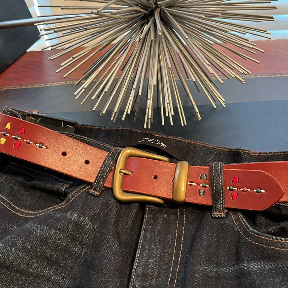 Fossil Leather Belt with Colorful Bead Accents - Brown